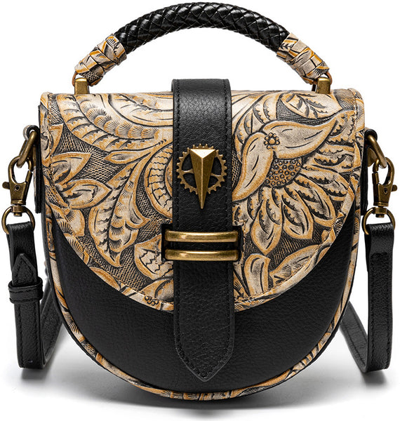 DEEPKEE original nubuck handmade full-grain genuine leather cowhide bag Deepkee Niche Designs Cowhide Shoulder Messenger Embossed Bag #ZPBG188BK