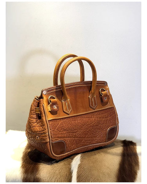 DEEPKEE original nubuck handmade full-grain genuine leather cowhide bag Shrunk Grain Cowhide Replic Faux Birkin 25 Bag #EOL-4494