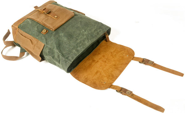 DEEPKEE original nubuck handmade full-grain genuine leather cowhide bag Deepkee Waxed Canvas Oiled Leather Backpack #5016