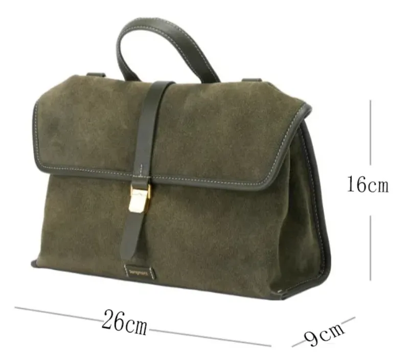 DEEPKEE original nubuck handmade full-grain genuine leather cowhide bag 隨遊小挎包女古麂皮絨單肩斜挎手提包B24SX36Y01-66GS號