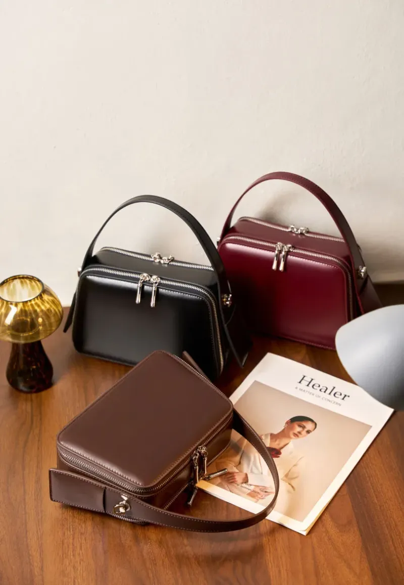 DEEPKEE original nubuck handmade full-grain genuine leather cowhide bag bread掛耳小方包#2950號