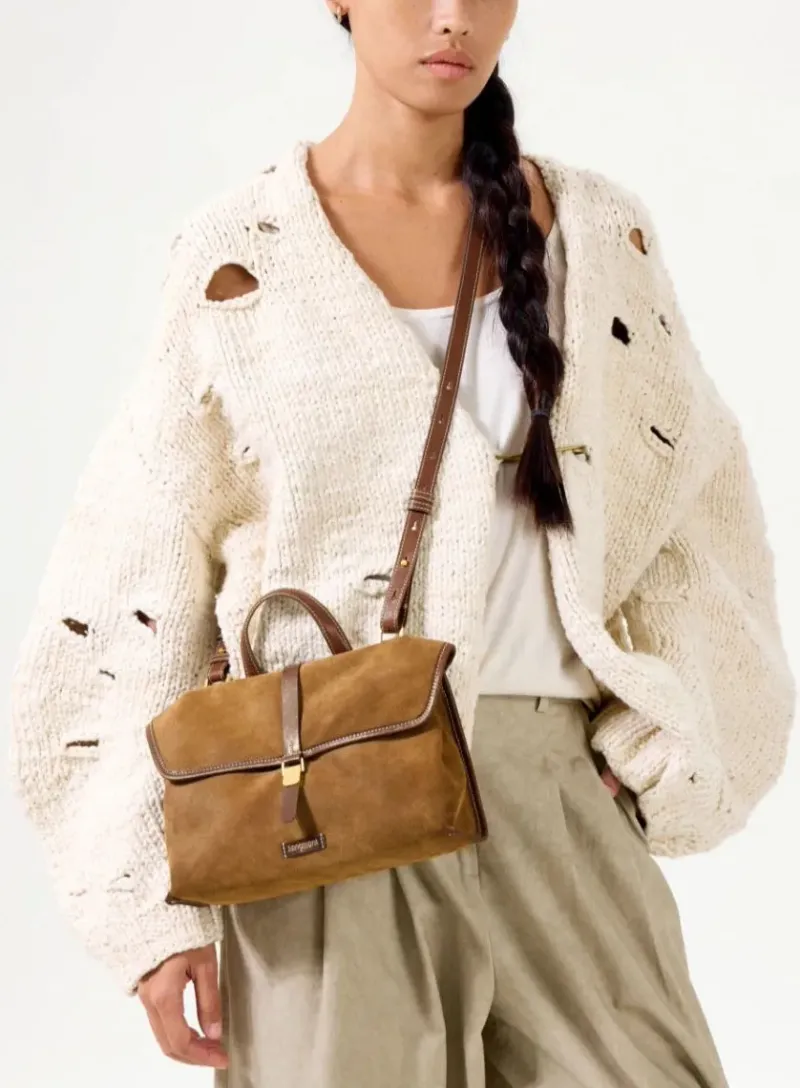 DEEPKEE original nubuck handmade full-grain genuine leather cowhide bag 隨遊小挎包女古麂皮絨單肩斜挎手提包B24SX36Y01-66GS號