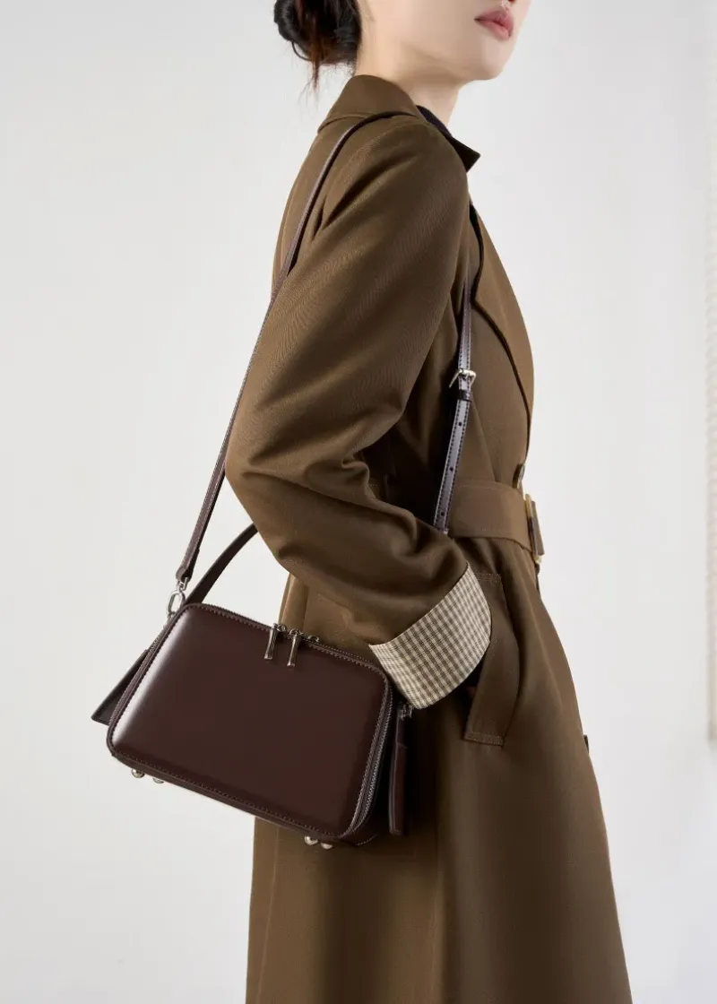 DEEPKEE original nubuck handmade full-grain genuine leather cowhide bag bread掛耳小方包#2950號