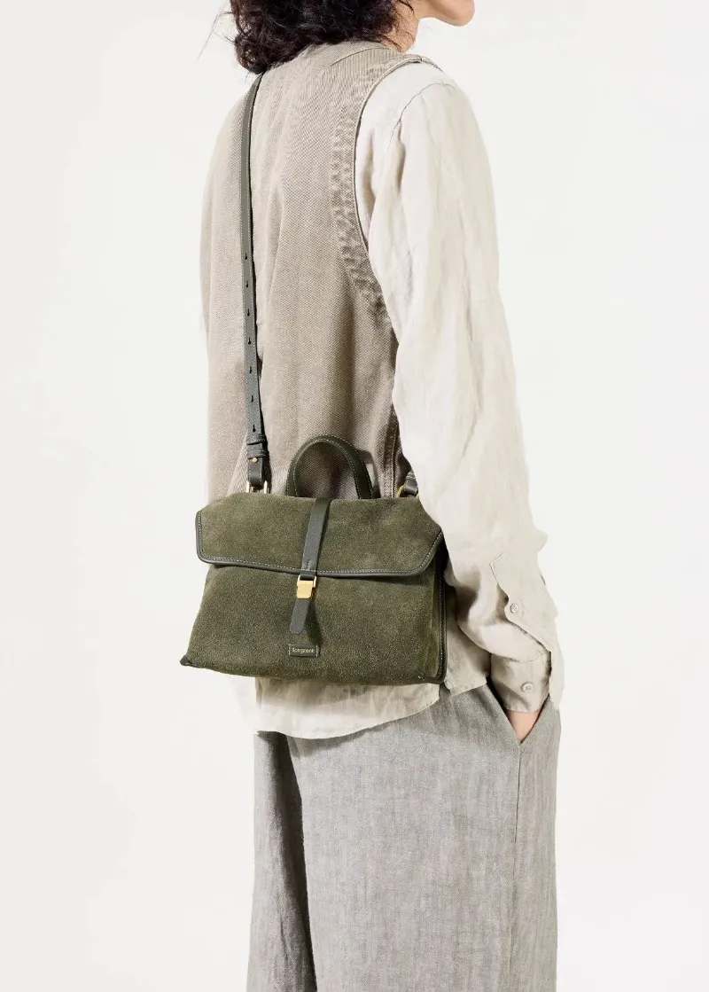 DEEPKEE original nubuck handmade full-grain genuine leather cowhide bag 隨遊小挎包女古麂皮絨單肩斜挎手提包B24SX36Y01-66GS號