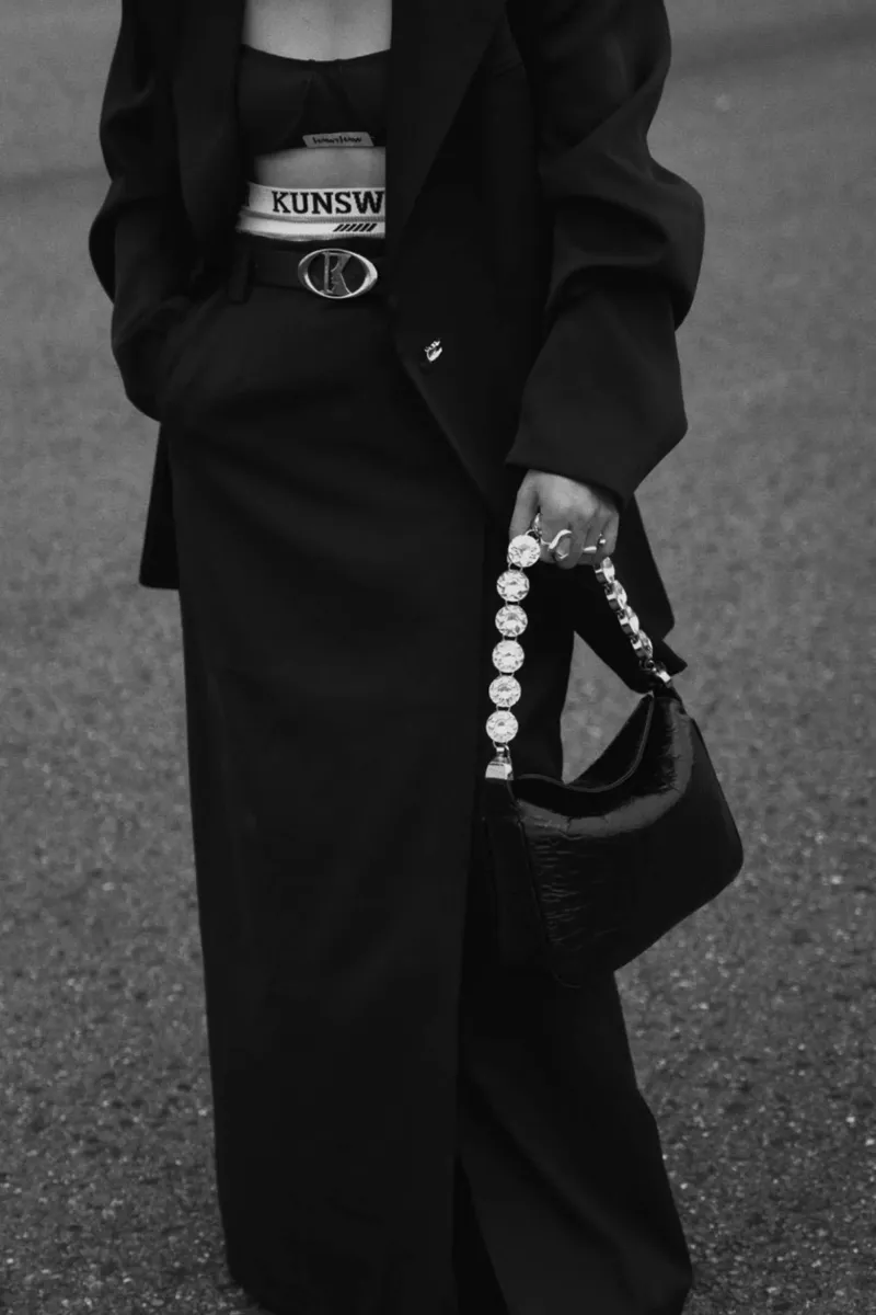 DEEPKEE original nubuck handmade full-grain genuine leather cowhide bag 鑲鑽鏈條腋下包 2203號