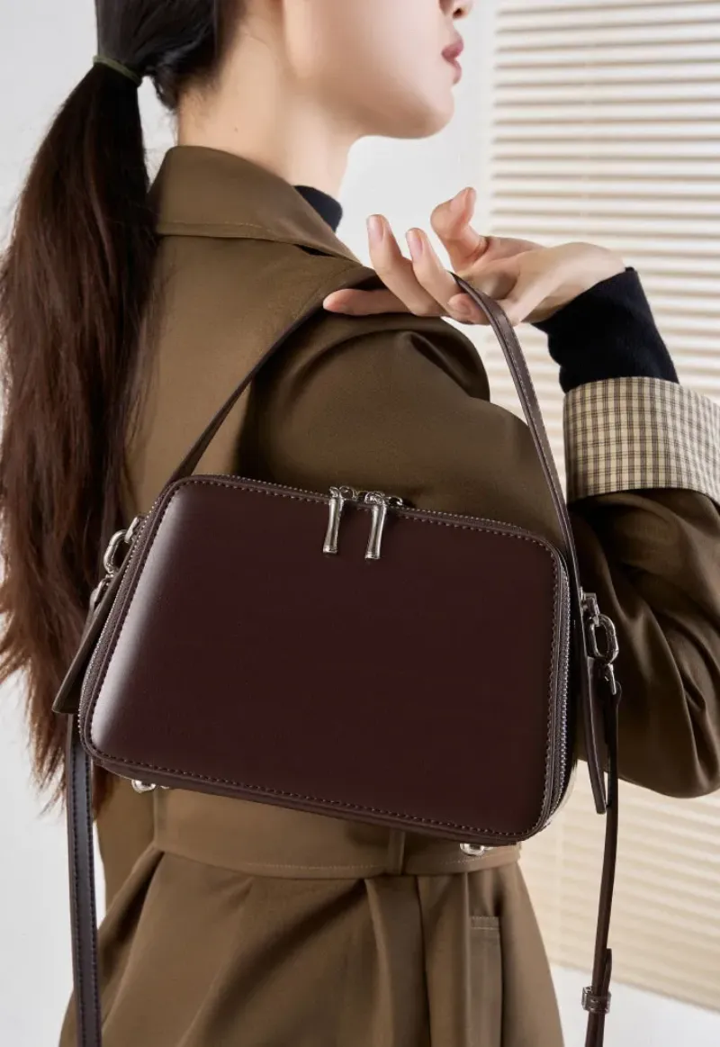 DEEPKEE original nubuck handmade full-grain genuine leather cowhide bag bread掛耳小方包#2950號