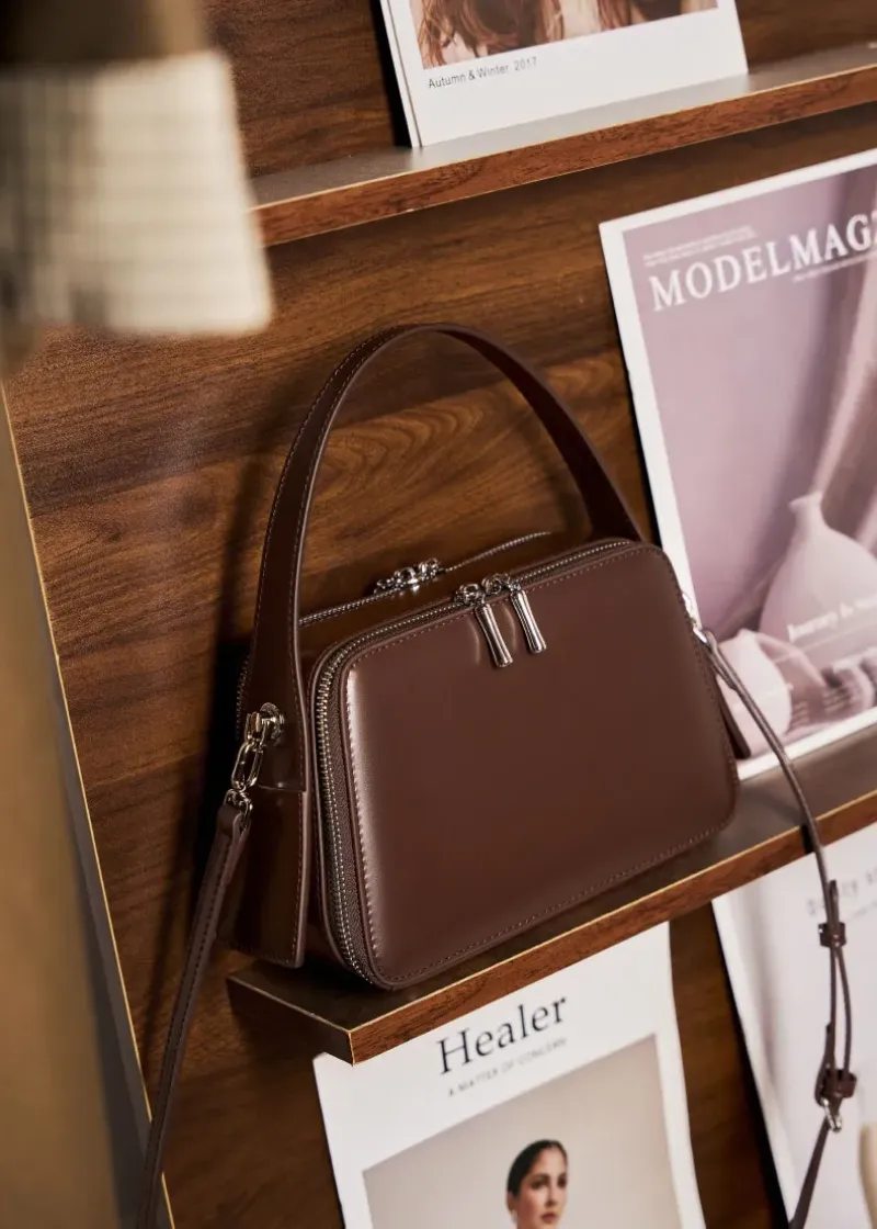 DEEPKEE original nubuck handmade full-grain genuine leather cowhide bag bread掛耳小方包#2950號