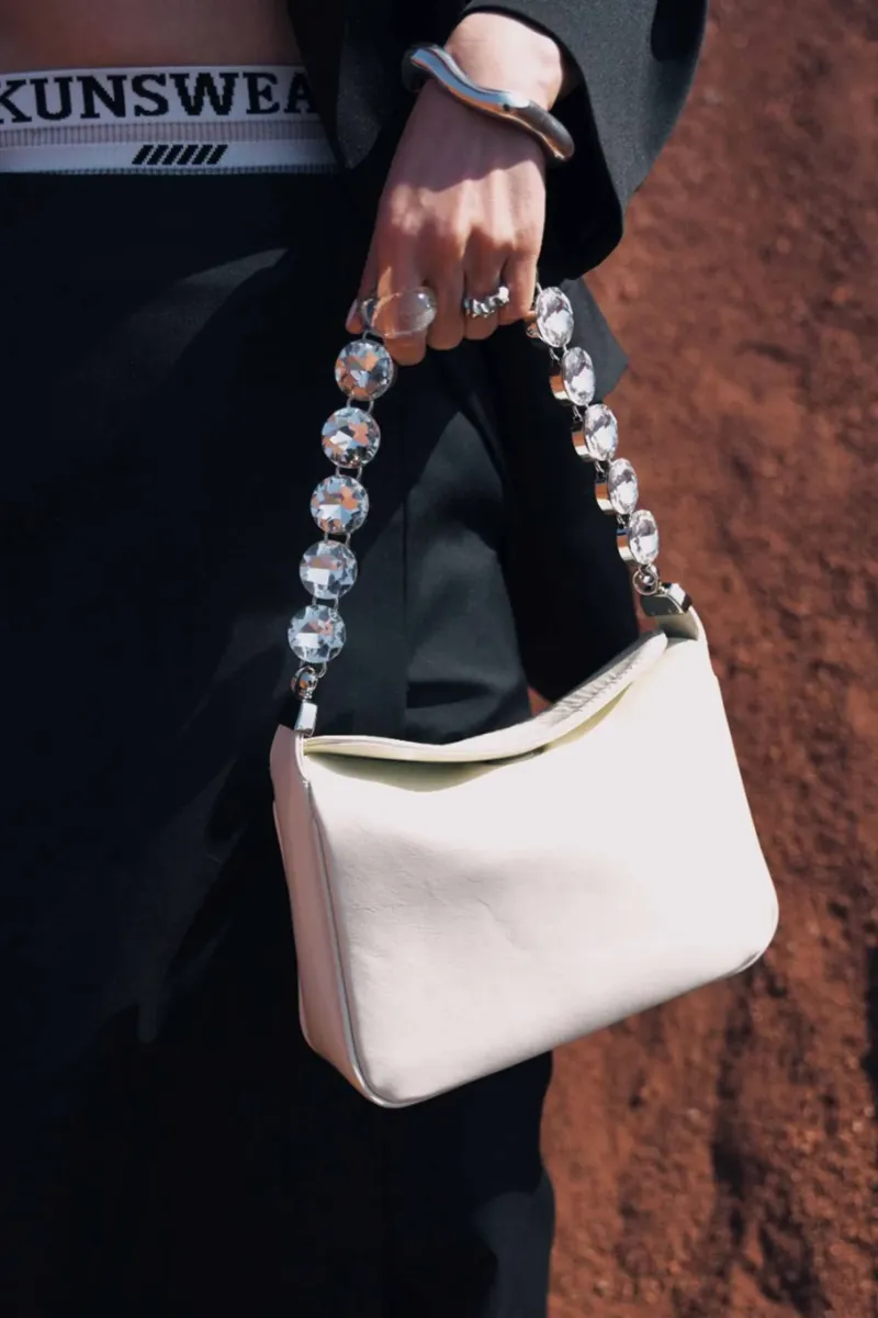 DEEPKEE original nubuck handmade full-grain genuine leather cowhide bag 鑲鑽鏈條腋下包 2203號