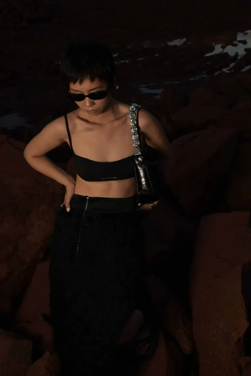 DEEPKEE original nubuck handmade full-grain genuine leather cowhide bag 鑲鑽鏈條腋下包 2203號