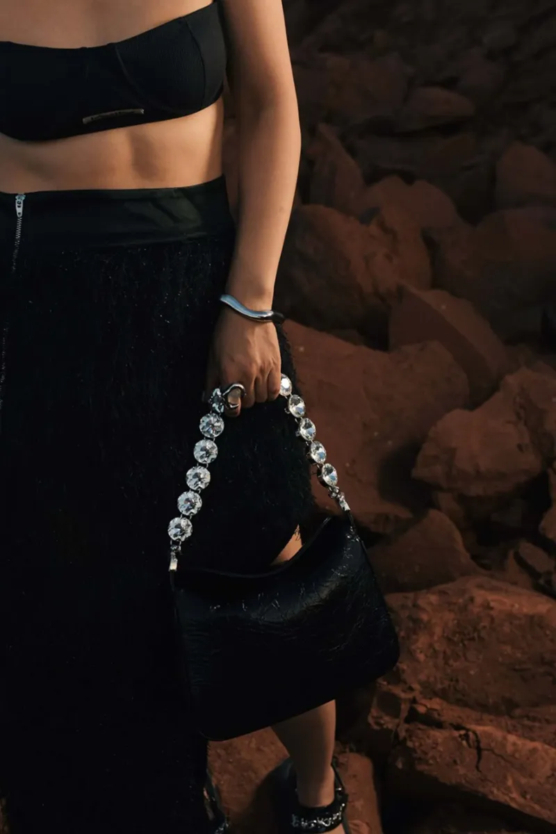 DEEPKEE original nubuck handmade full-grain genuine leather cowhide bag 鑲鑽鏈條腋下包 2203號