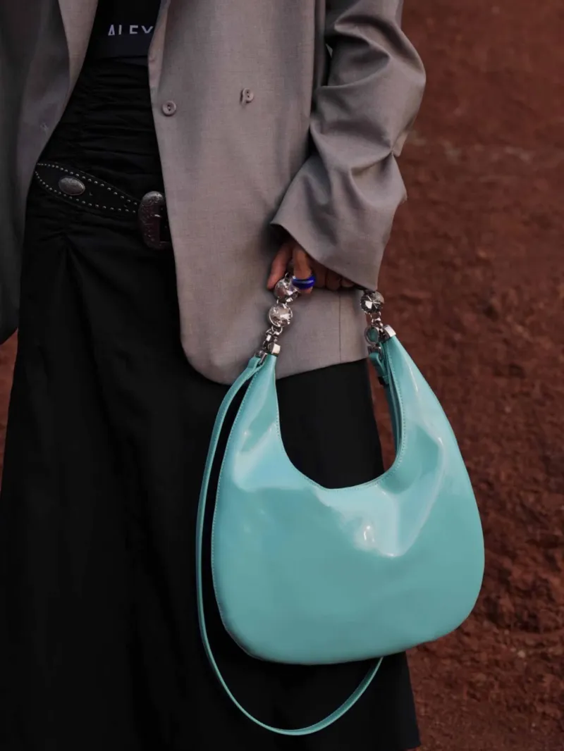 DEEPKEE original nubuck handmade full-grain genuine leather cowhide bag 鑲鑽鏈條腋下包 2203號