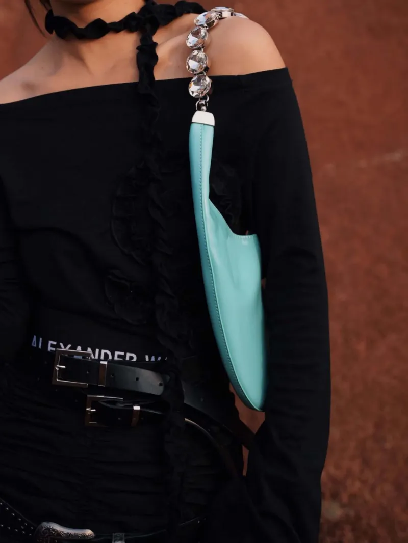 DEEPKEE original nubuck handmade full-grain genuine leather cowhide bag 鑲鑽鏈條腋下包 2203號