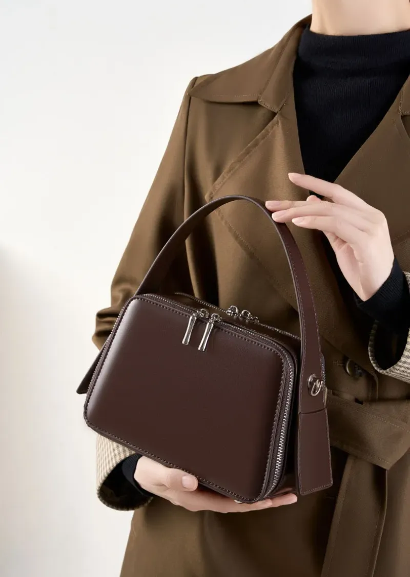 DEEPKEE original nubuck handmade full-grain genuine leather cowhide bag bread掛耳小方包#2950號