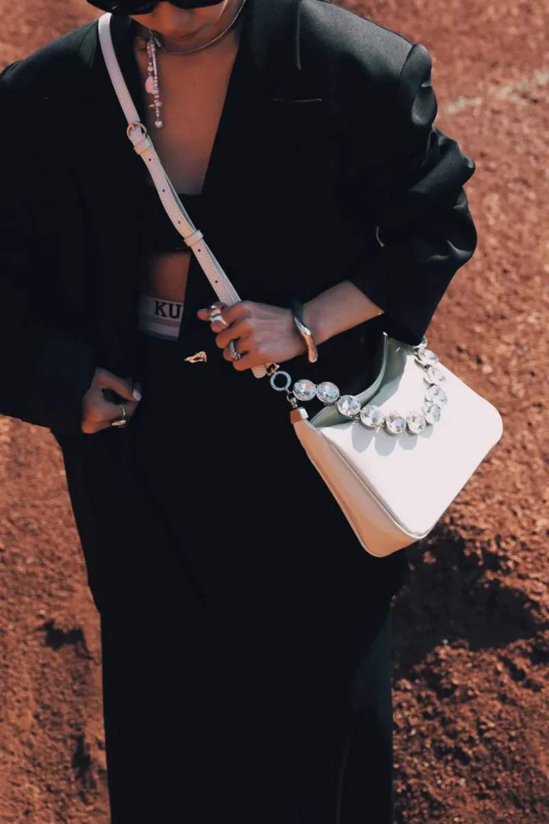 DEEPKEE original nubuck handmade full-grain genuine leather cowhide bag 鑲鑽鏈條腋下包 2203號