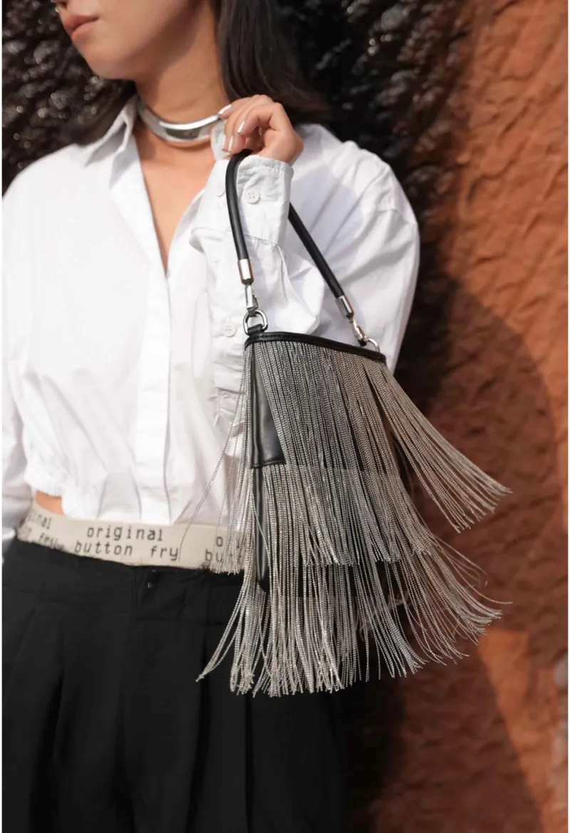 DEEPKEE original nubuck handmade full-grain genuine leather cowhide bag 流蘇手機包 02號