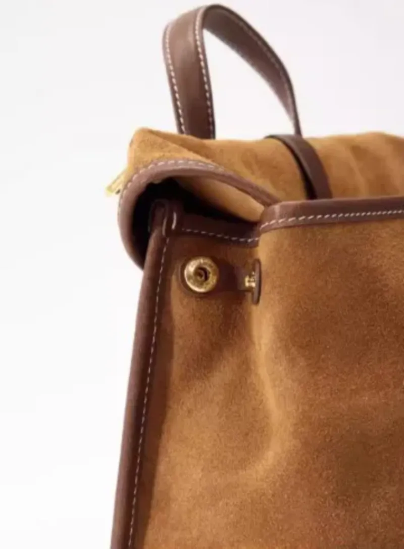 DEEPKEE original nubuck handmade full-grain genuine leather cowhide bag 隨遊小挎包女古麂皮絨單肩斜挎手提包B24SX36Y01-66GS號