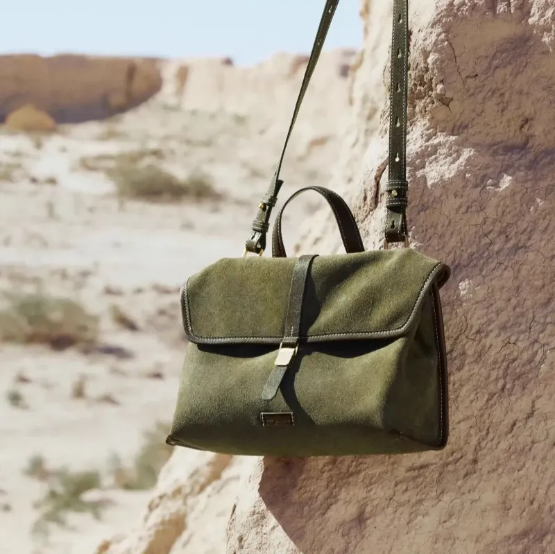 DEEPKEE original nubuck handmade full-grain genuine leather cowhide bag 隨遊小挎包女古麂皮絨單肩斜挎手提包B24SX36Y01-66GS號