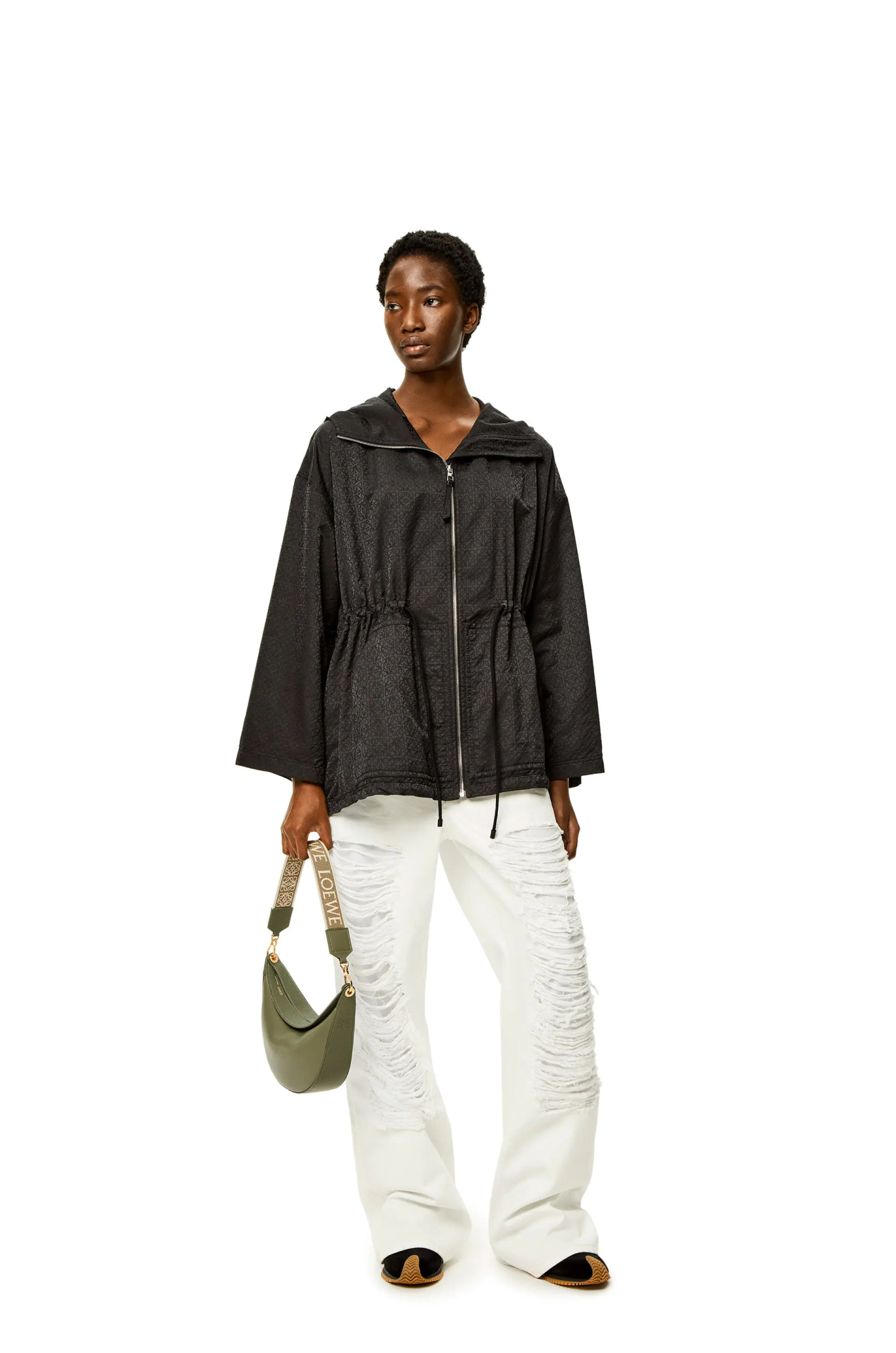 関税込 ◆LOEWE サテンカーフ&ジャカード Luna ホーボー バッグ