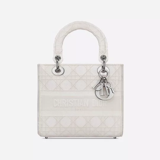 【DIOR】雑誌掲載！中村アンさん愛用！憧れのMedium Lady D-Lite Bag！ 刺繍キャンバス グレー バッグ【バッグ】