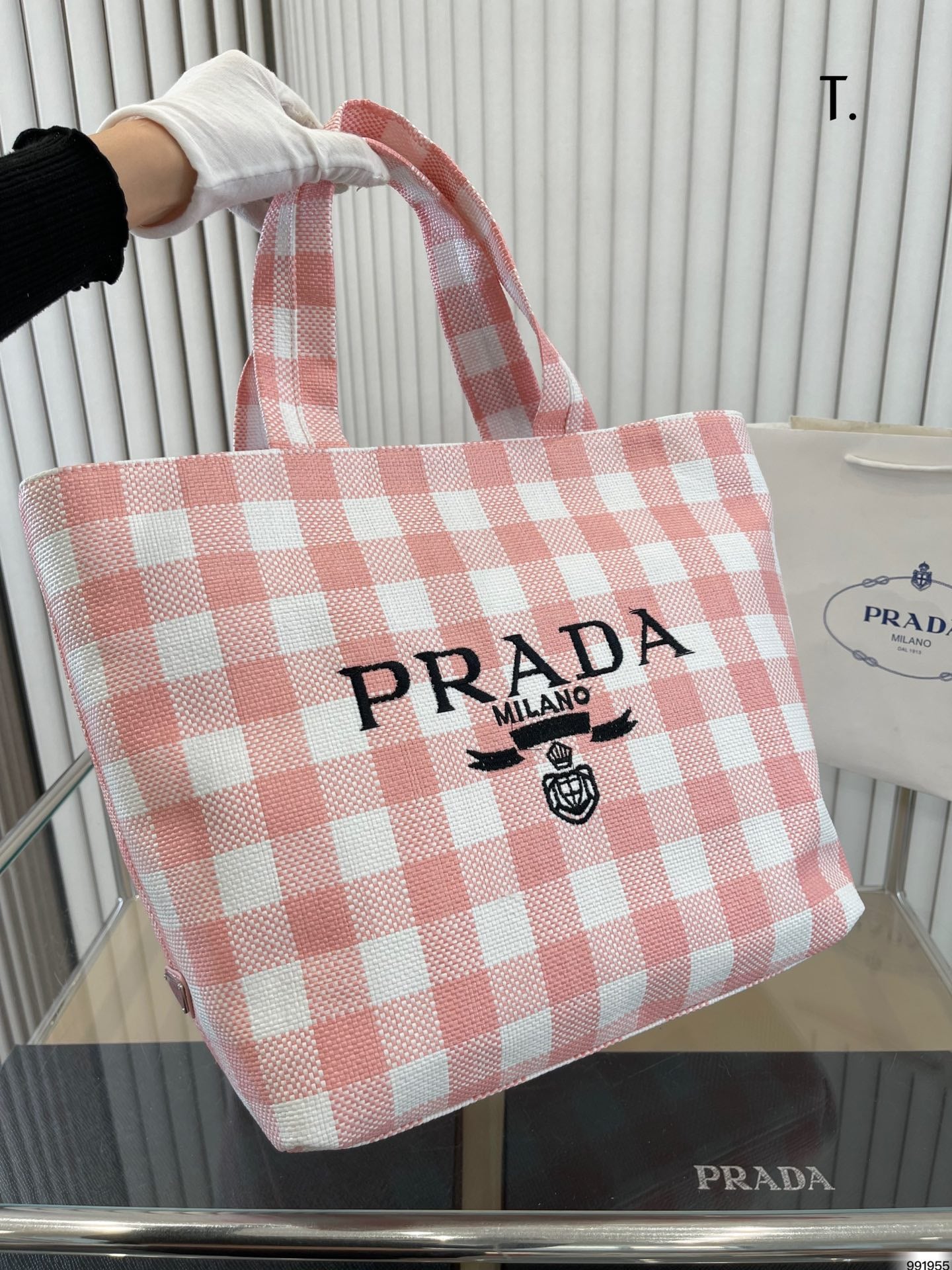 PRADA 格子縞 織物バッグ ハンドバッグ