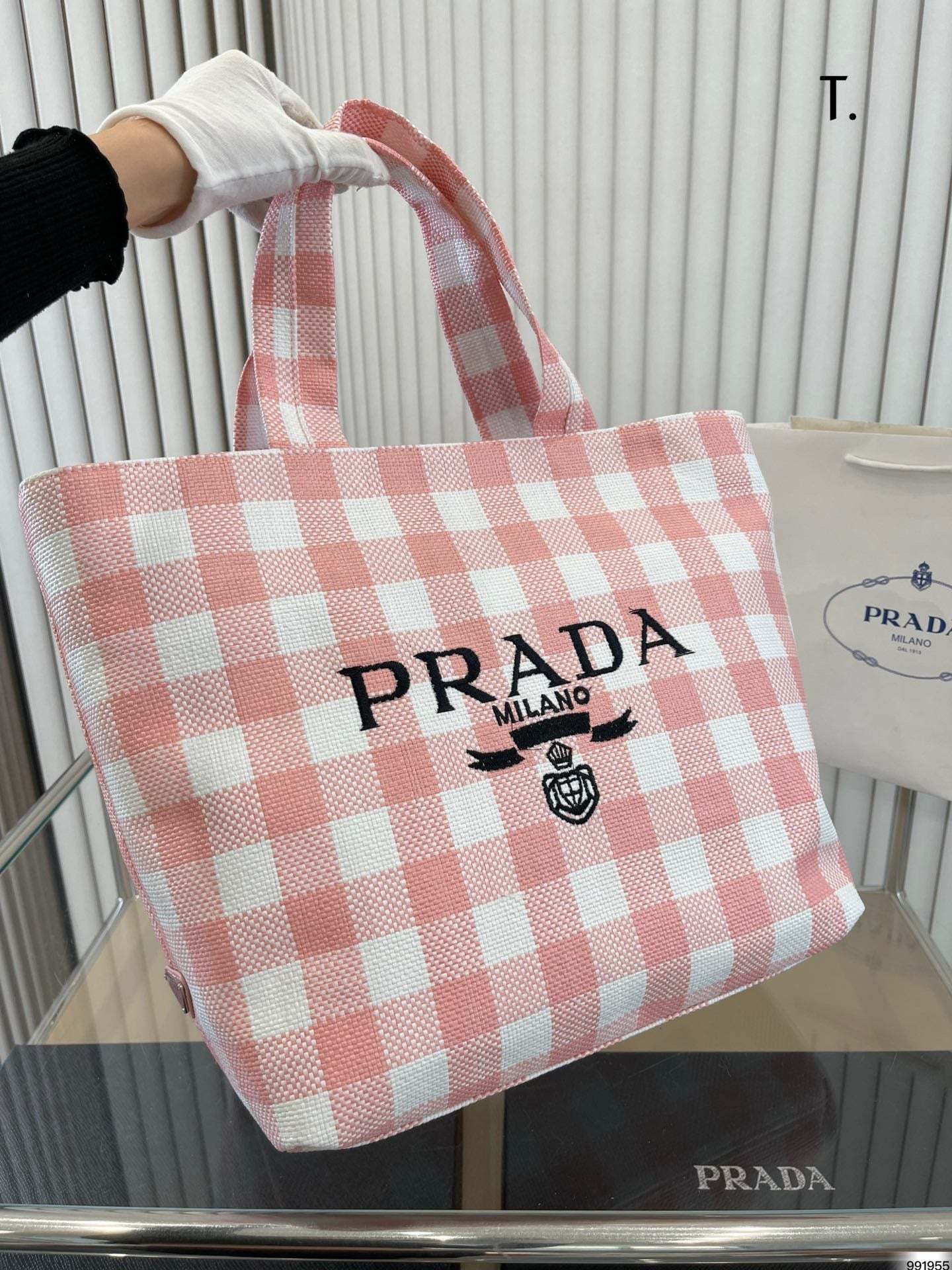 PRADA 格子縞 織物バッグ ハンドバッグ