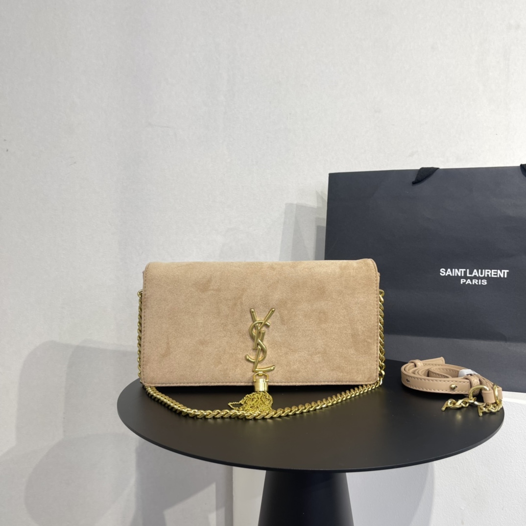 イヴ・サンローラン ブラック スエード モノグラム ミディアム ケイト タッセル バッグ