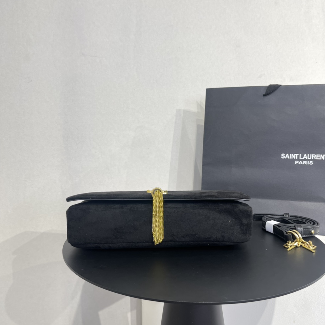 イヴ・サンローラン ブラック スエード モノグラム ミディアム ケイト タッセル バッグ