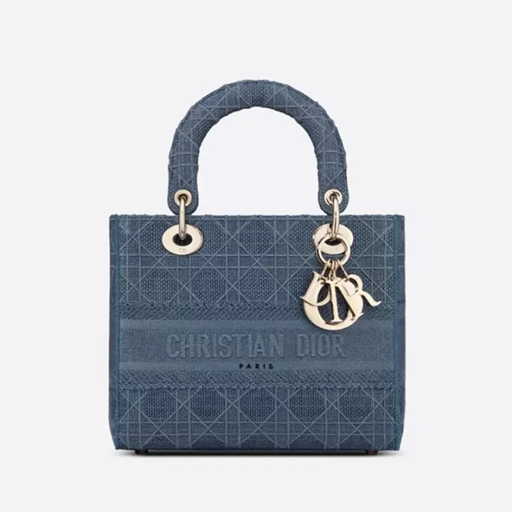 【DIOR】雑誌掲載！中村アンさん愛用！憧れのMedium Lady D-Lite Bag！ 刺繍キャンバス グレー バッグ【バッグ】