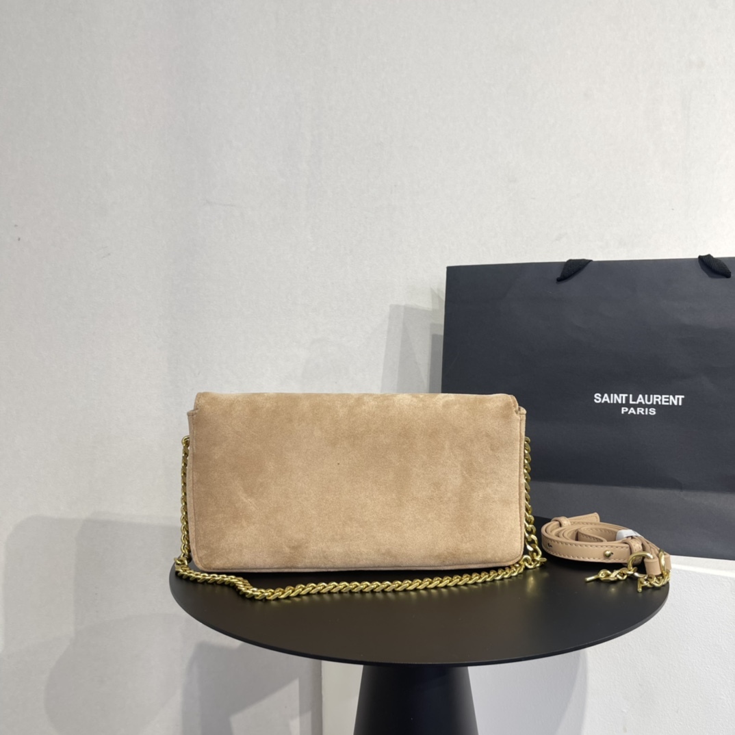 イヴ・サンローラン ブラック スエード モノグラム ミディアム ケイト タッセル バッグ