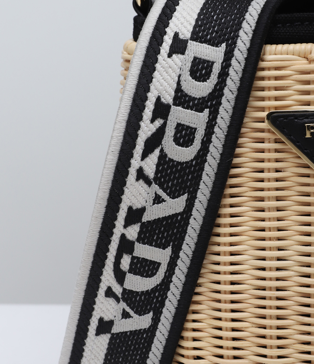 PRADA ウィッカーXキャンバス バケツ カゴバッグ