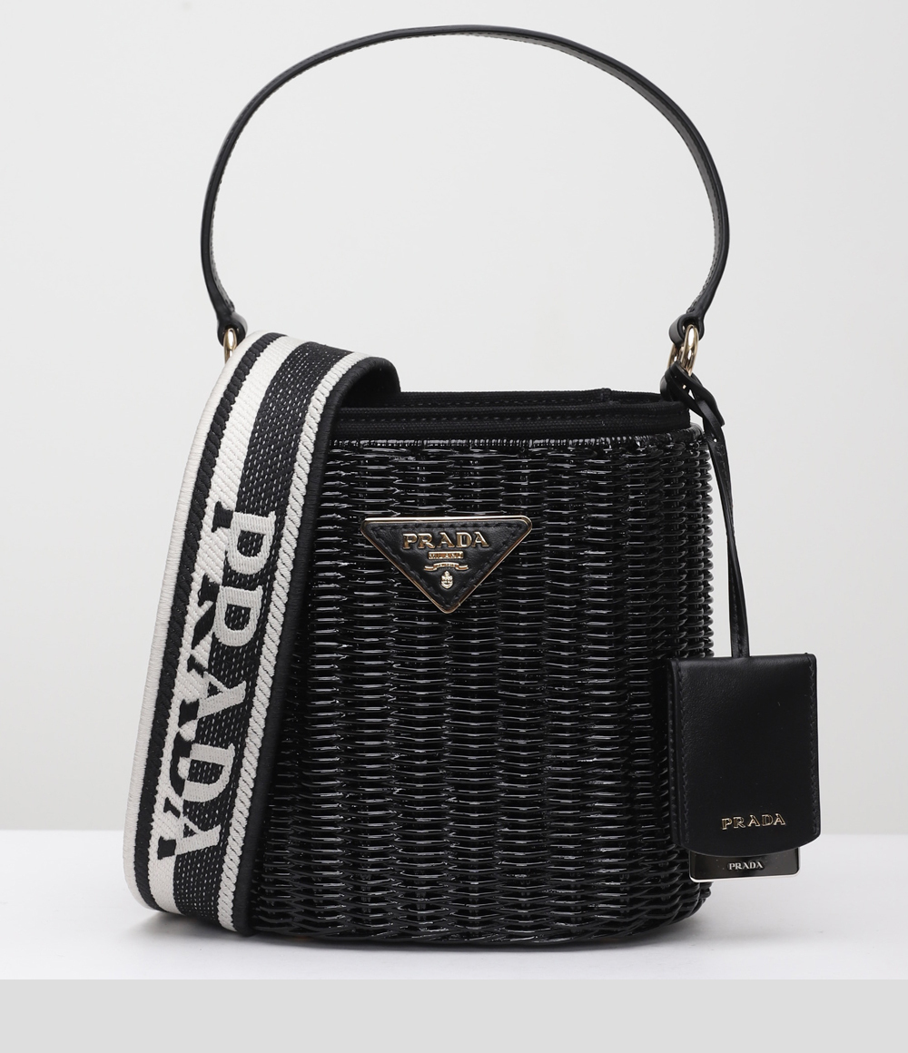 PRADA ウィッカーXキャンバス バケツ カゴバッグ