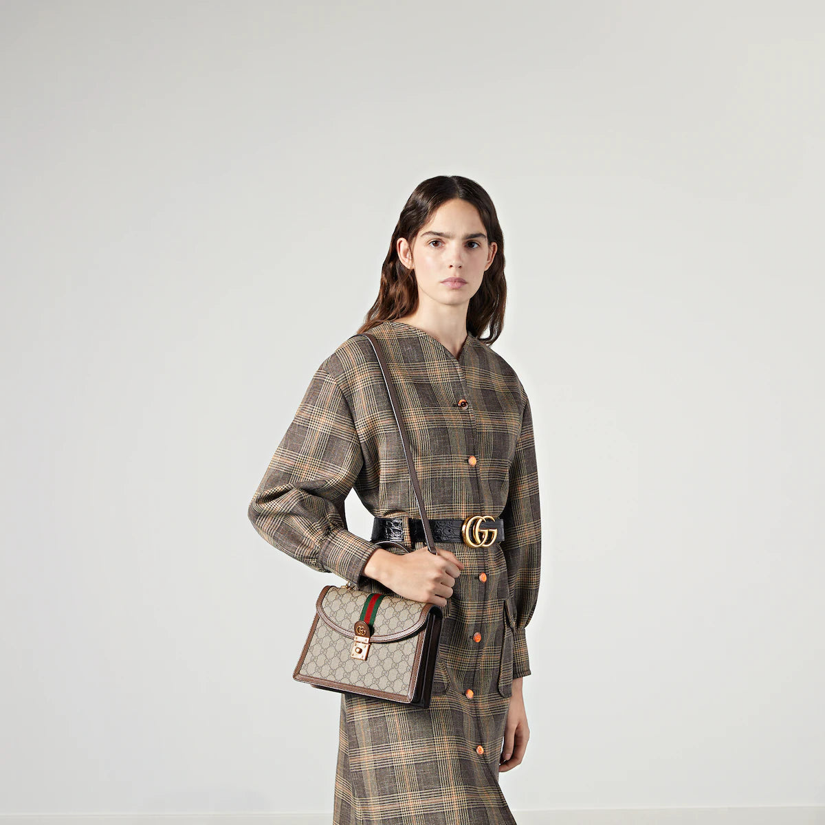 〔オフィディア〕ウェブ ストライプ付き スモール トップハンドルバッグ