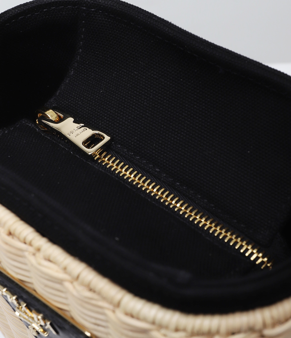 PRADA ウィッカーXキャンバス バケツ カゴバッグ