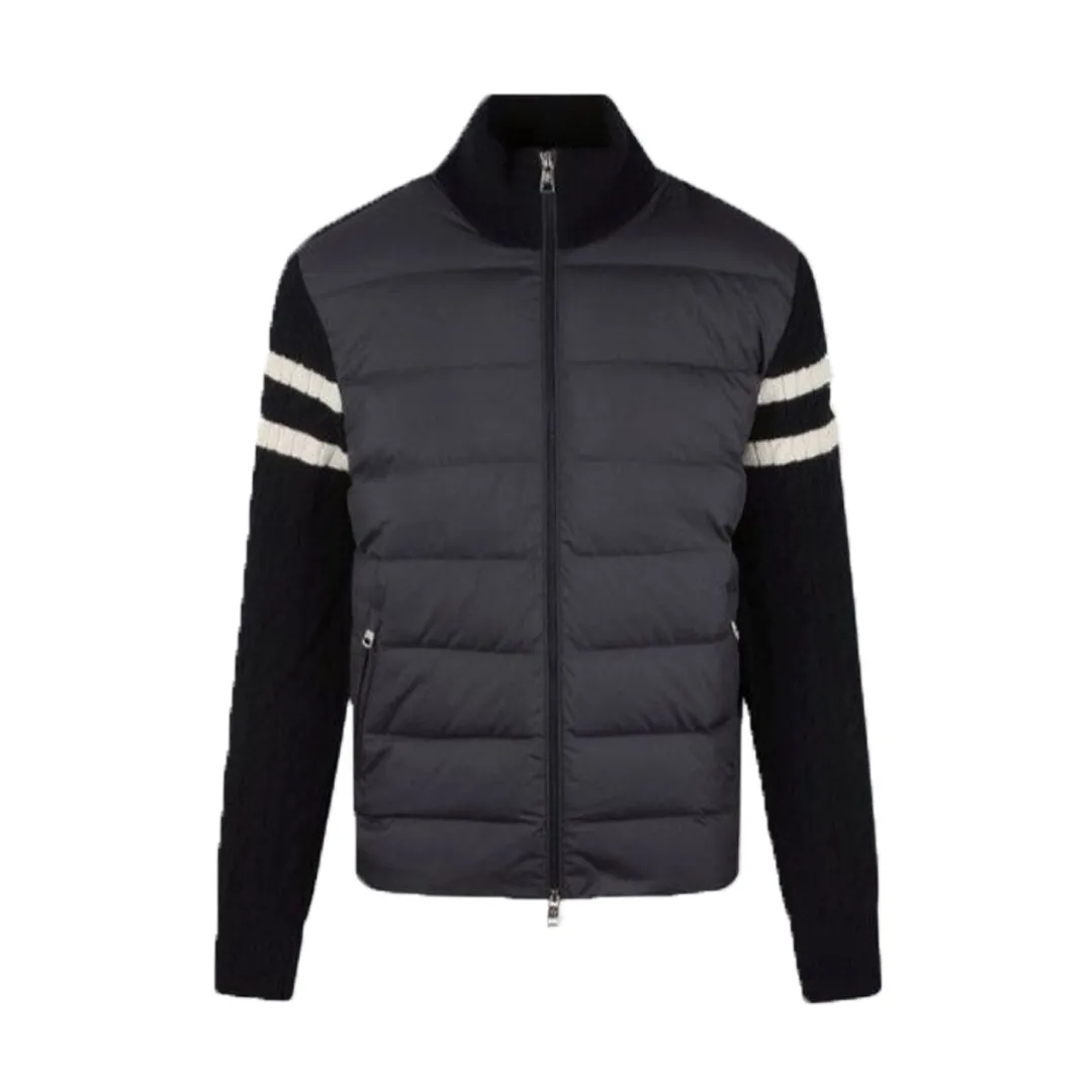 Moncler Padded Wool Zip-Up Cardigan Black/Dark Gray モンクレール パッド入りウール ジップアップ カーディガン ブラック/ダークグレー