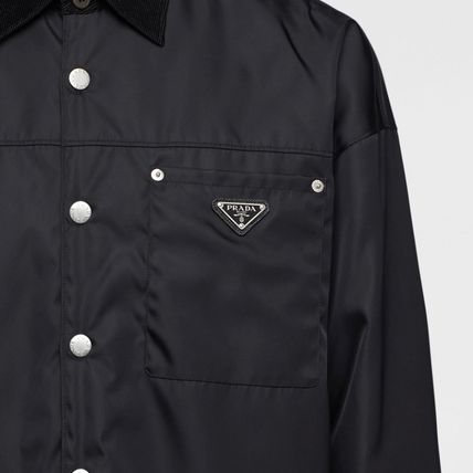 【お洒落度UP】PRADA リナイロン 長袖シャツ 胸ポケット付き ロゴデザイン