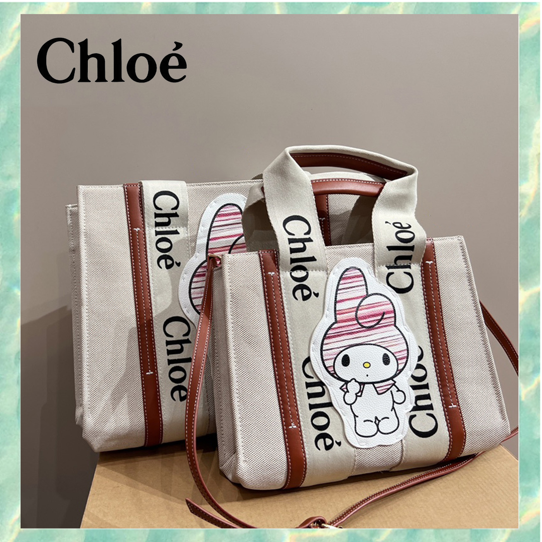 【CHLOE】大人気 「WOODY」スモールトートバッグ ストラップ付き