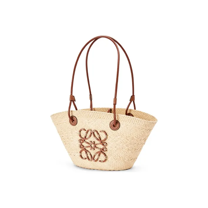 Loewe羅意威Anagram Basket刺繍エンブレム草編みショッピングバッグ