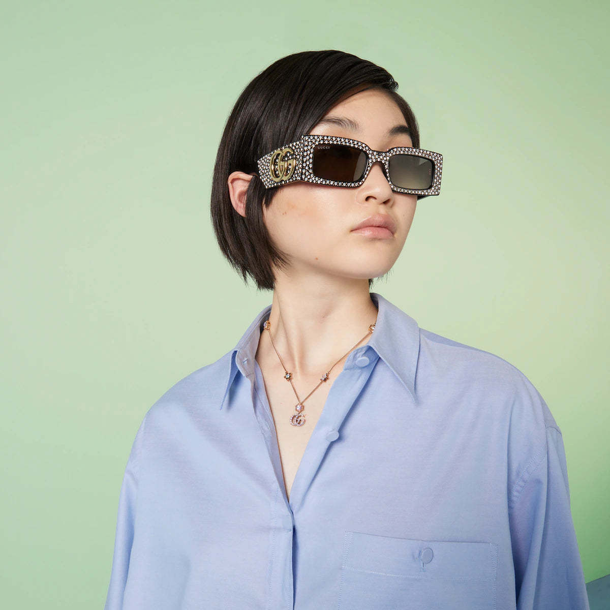 クリスタル付き ダブルG ネックレス