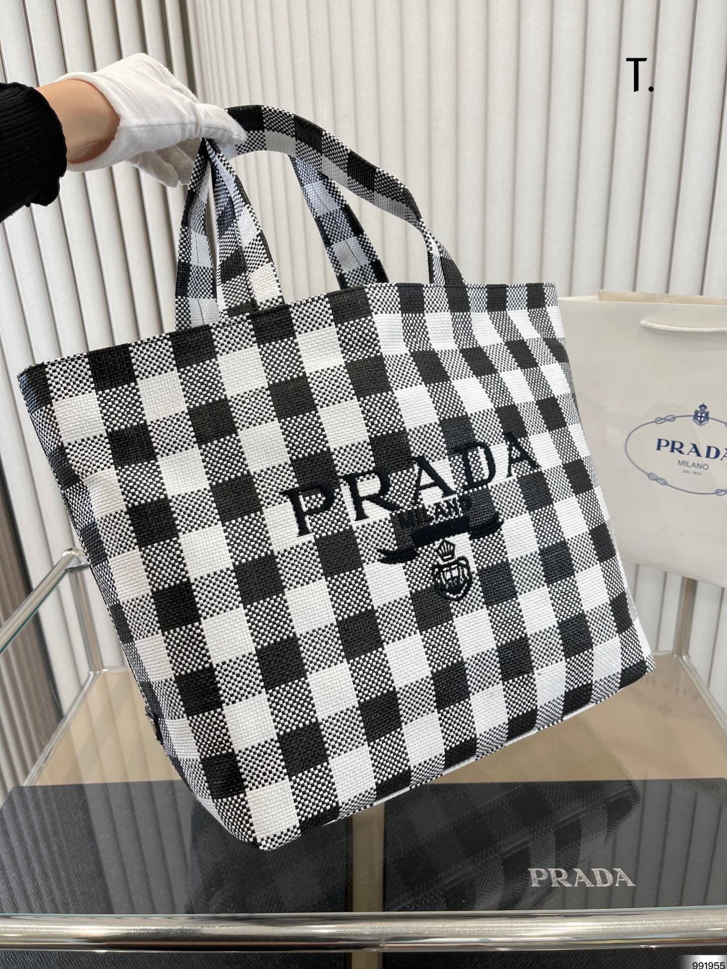 PRADA 格子縞 織物バッグ ハンドバッグ