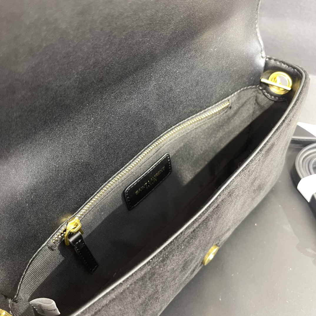 イヴ・サンローラン ブラック スエード モノグラム ミディアム ケイト タッセル バッグ