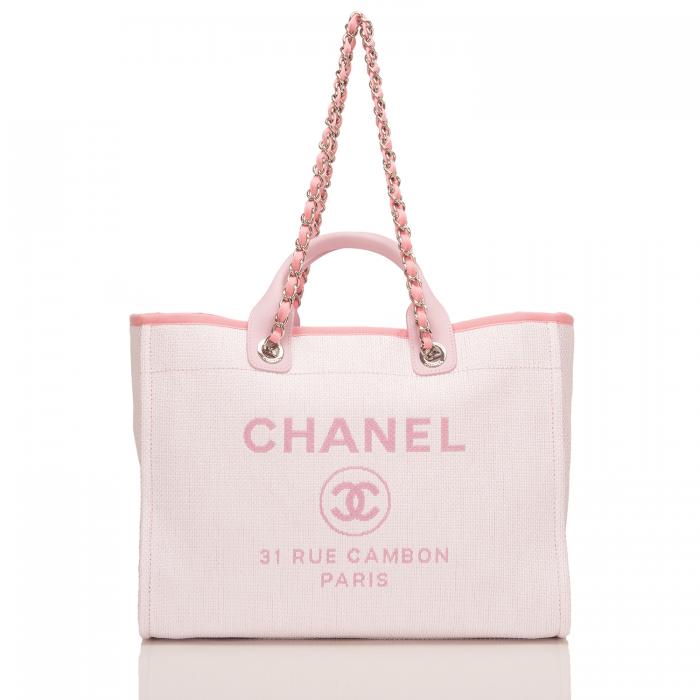 【CHANEL】PINKピンクキャンバスラージドーヴィルショッピングトートバッグ