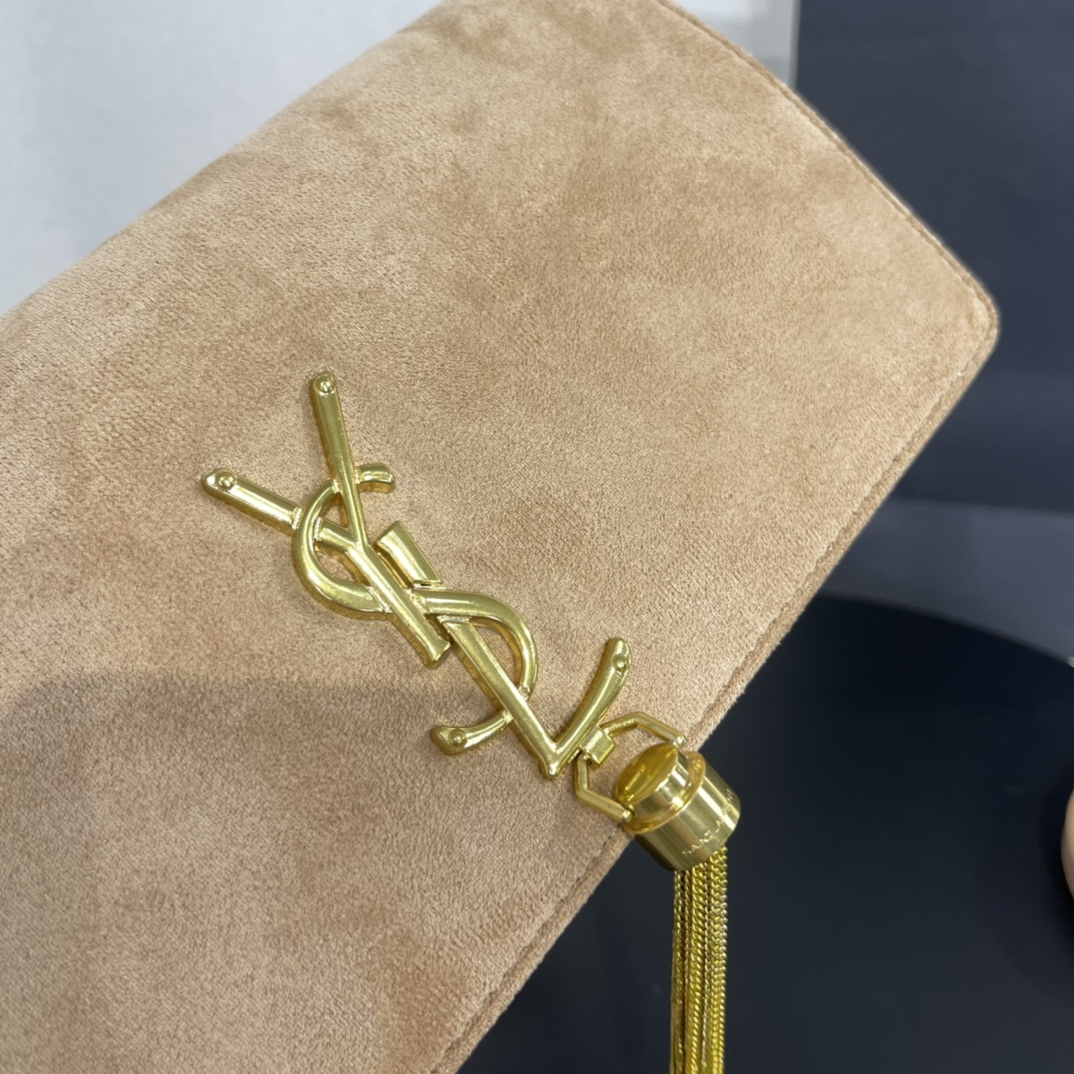 イヴ・サンローラン ブラック スエード モノグラム ミディアム ケイト タッセル バッグ