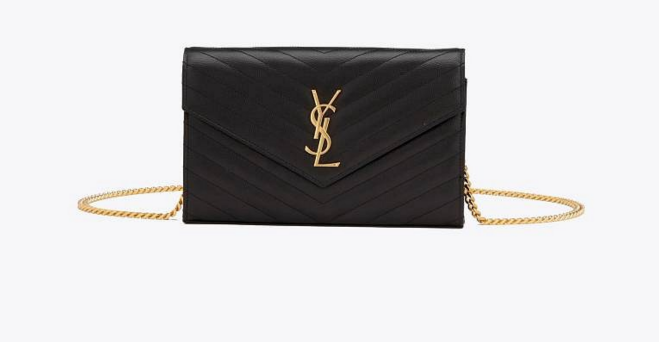 文字ロゴグレインエンボスレザーチェーンウォレット