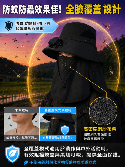 防紫外線護脖防曬太陽能風扇帽