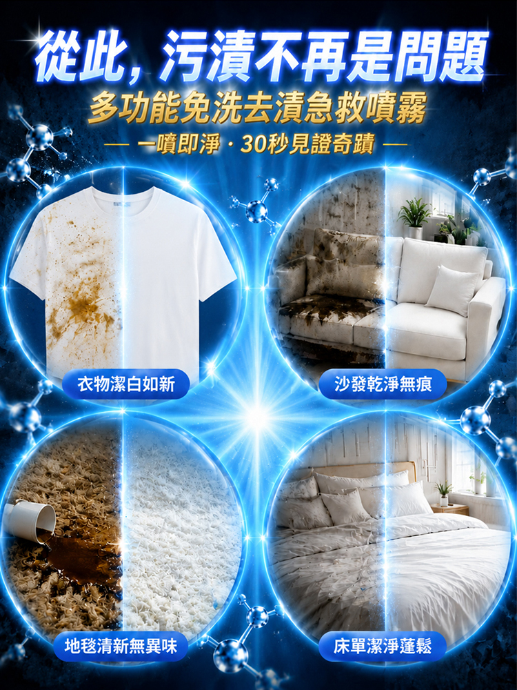 【省時省力】多功能免沖洗去漬急救噴霧