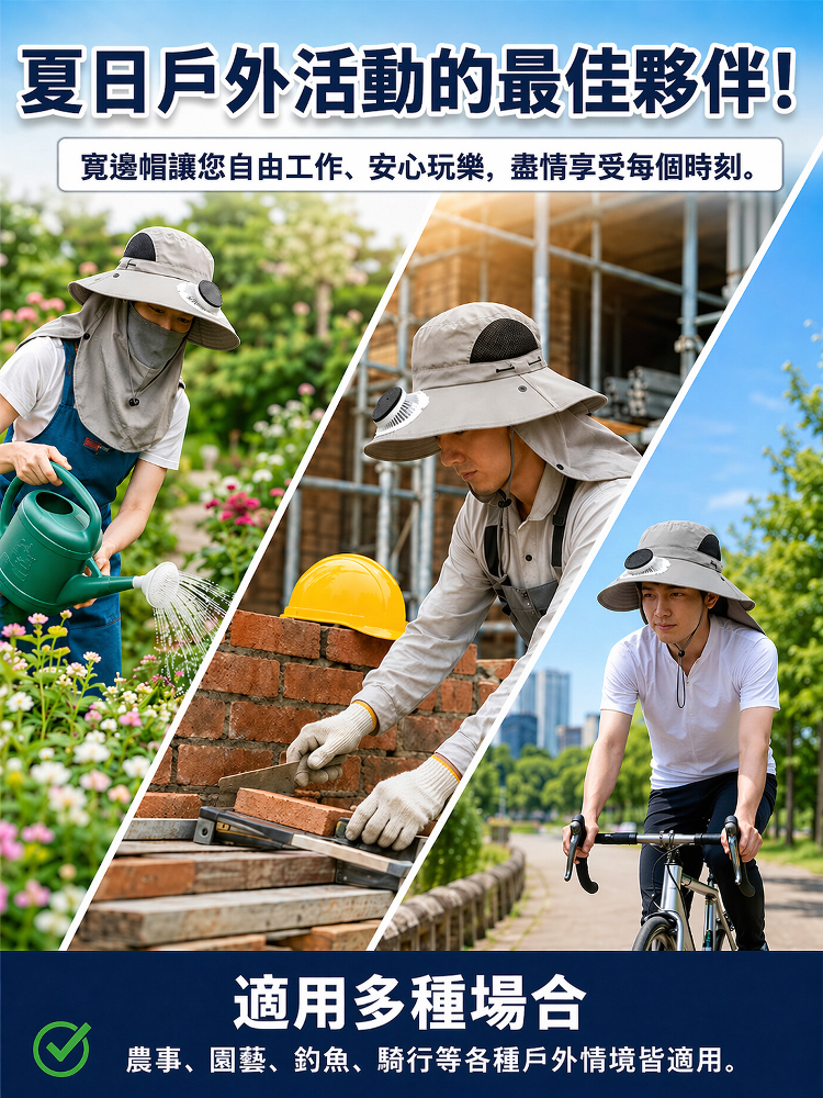 防紫外線護脖防曬太陽能風扇帽