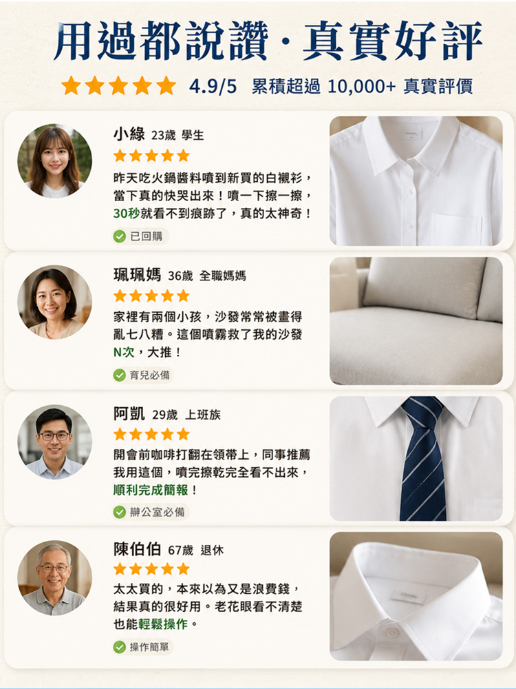 【省時省力】多功能免沖洗去漬急救噴霧