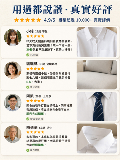 【省時省力】多功能免沖洗去漬急救噴霧