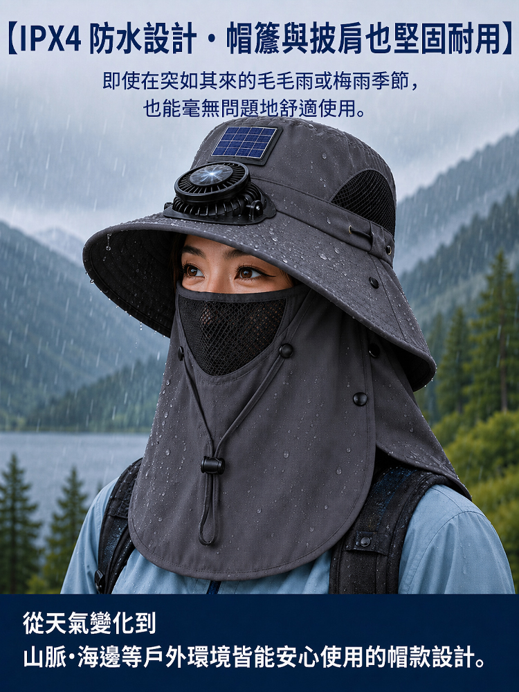 防紫外線護脖防曬太陽能風扇帽