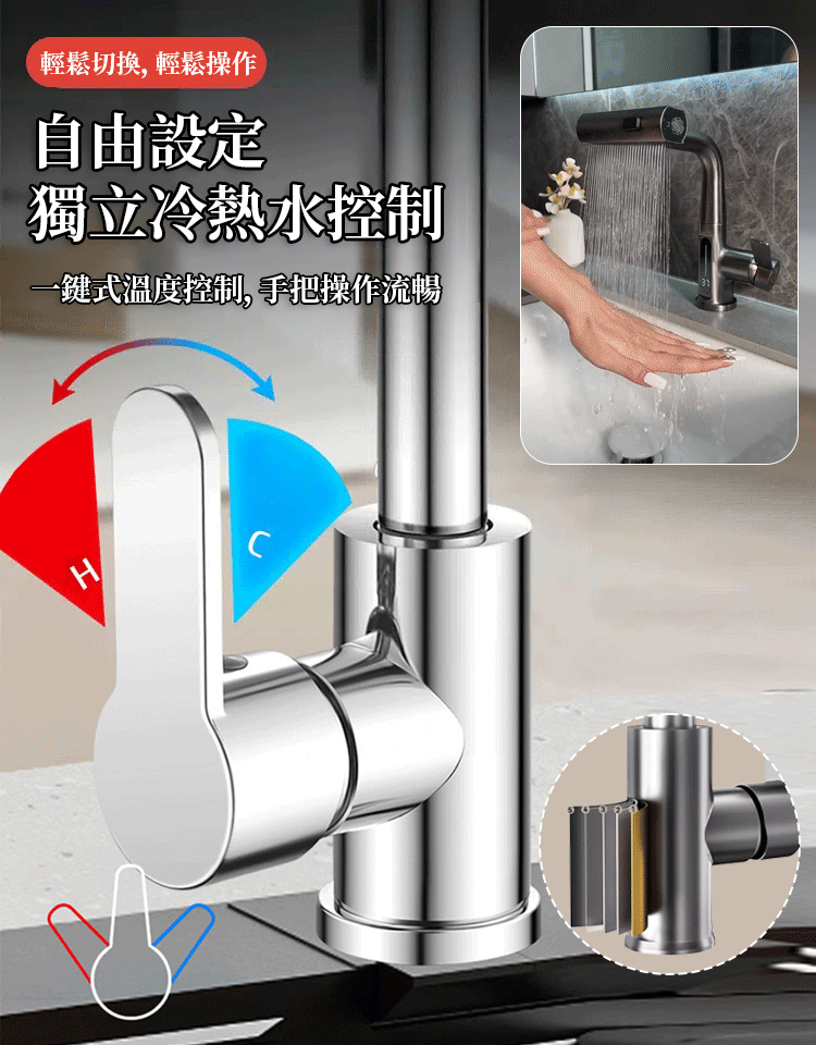 冷熱兩用旋轉萬向抽拉水龍頭